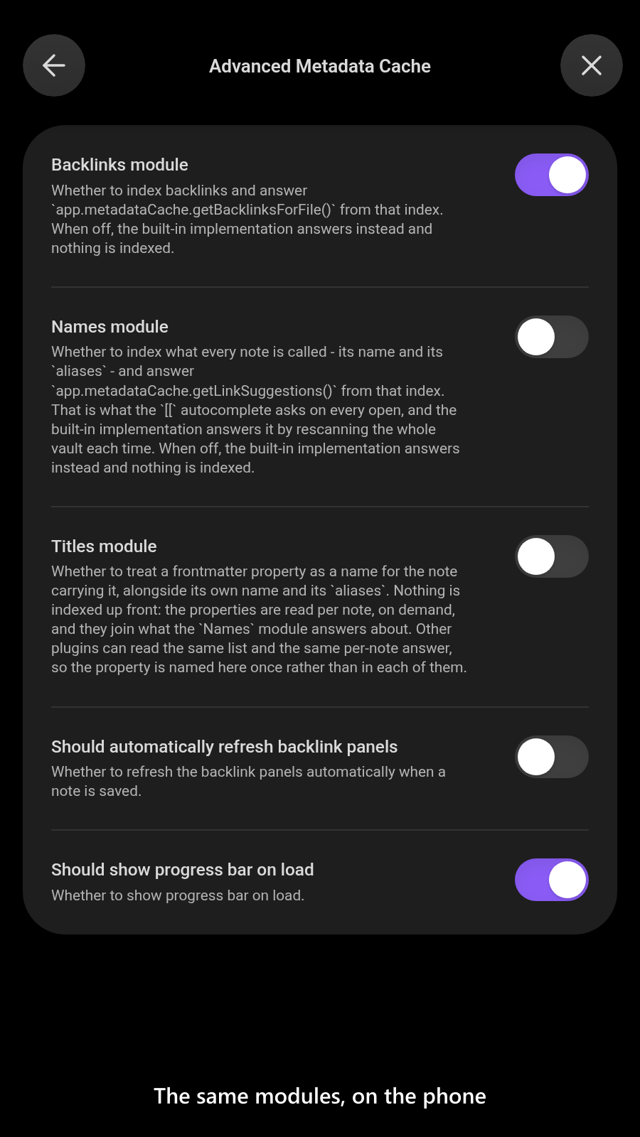 The same modules, on the phone