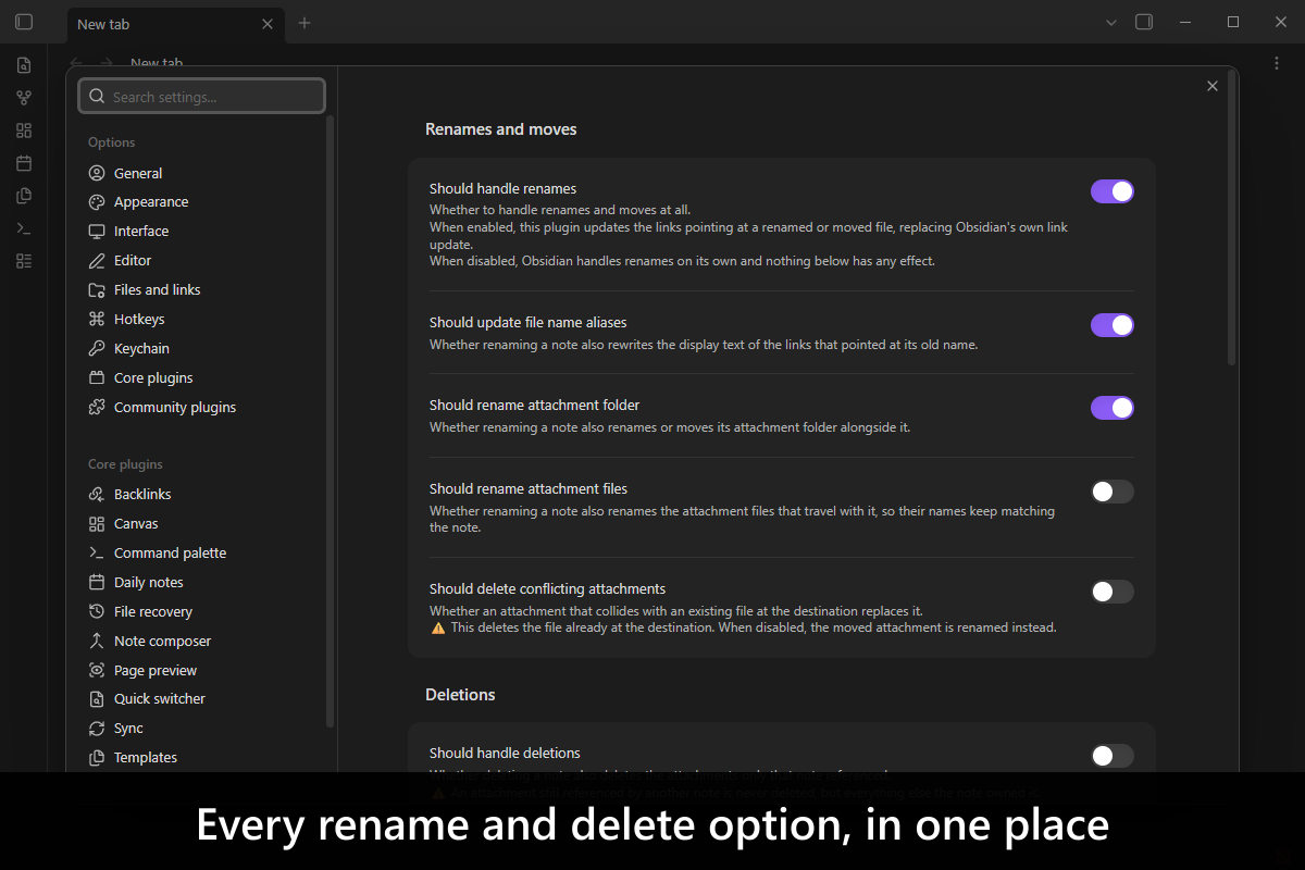 Every rename and delete option, in one place