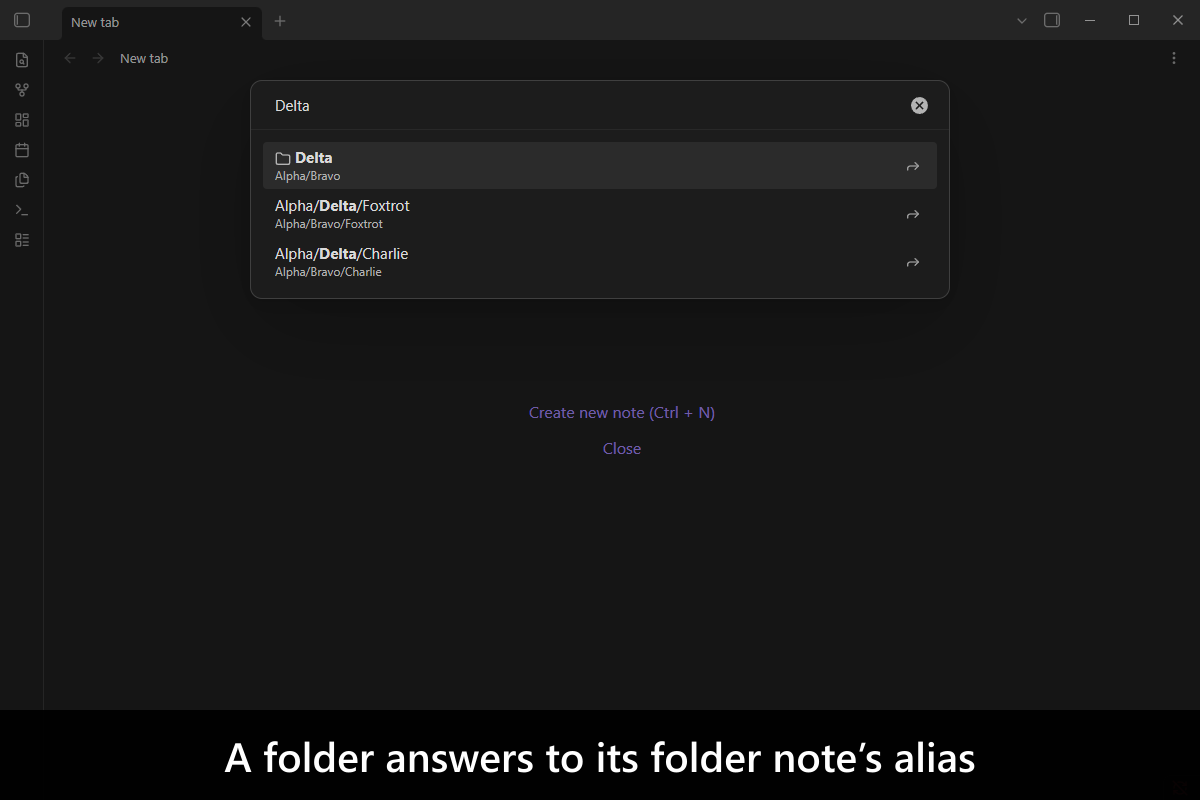A folder answers to its folder note’s alias