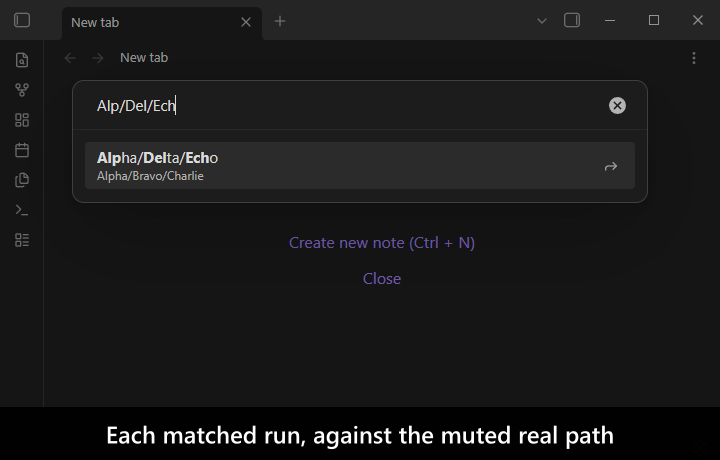 Each matched run, against the muted real path