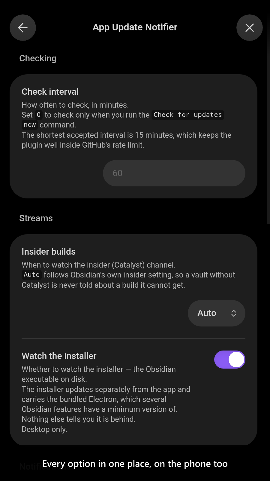 Every option in one place, on the phone too