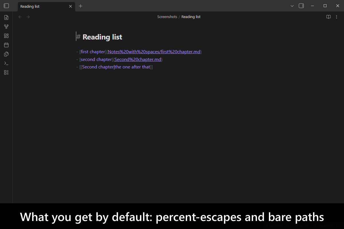 What you get by default: percent-escapes and bare paths