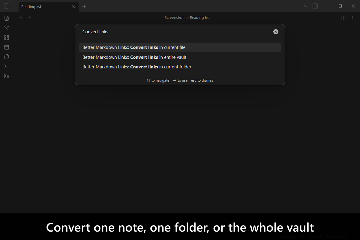 Convert one note, one folder, or the whole vault