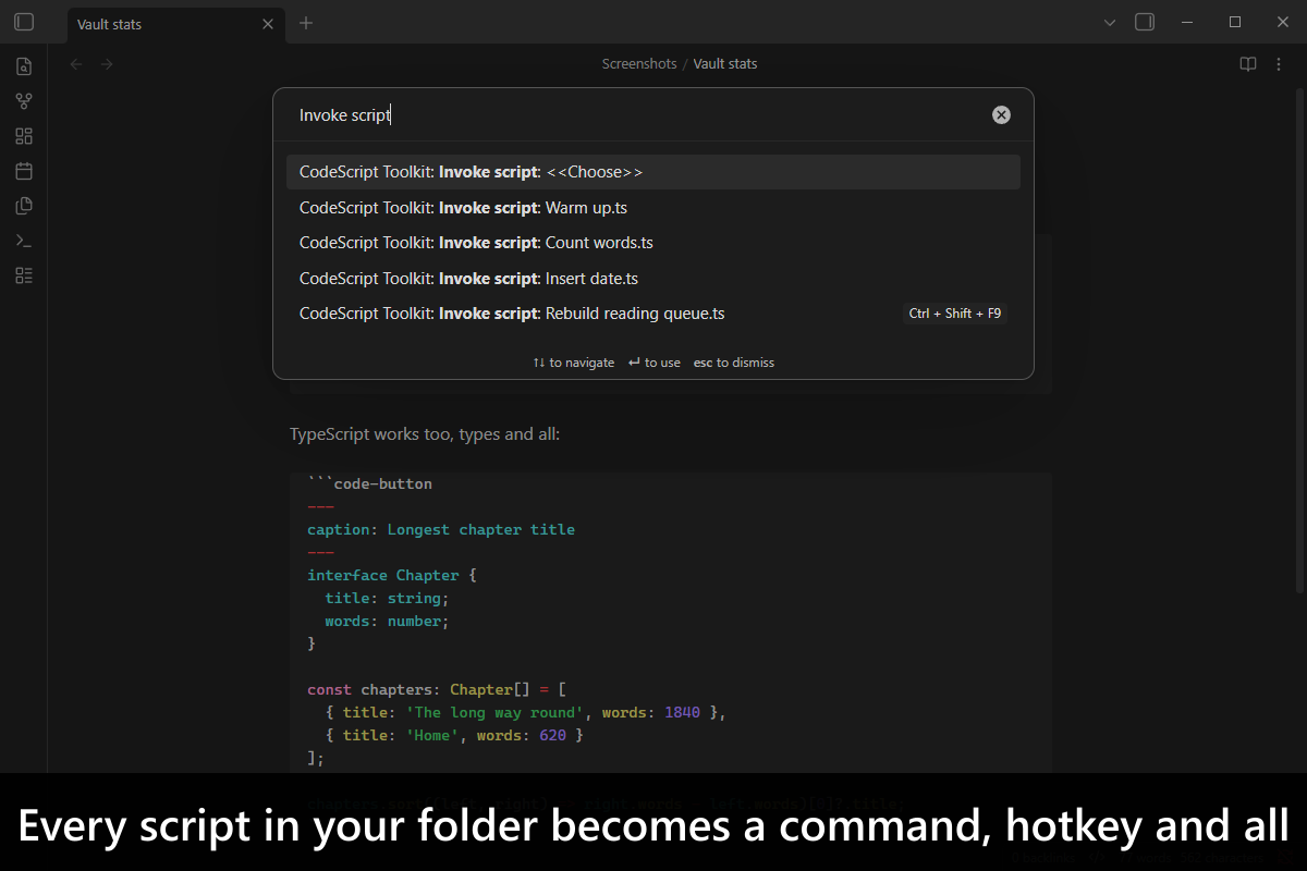 Every script in your folder becomes a command, hotkey and all