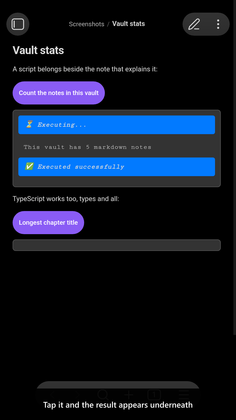 Tap it and the result appears underneath