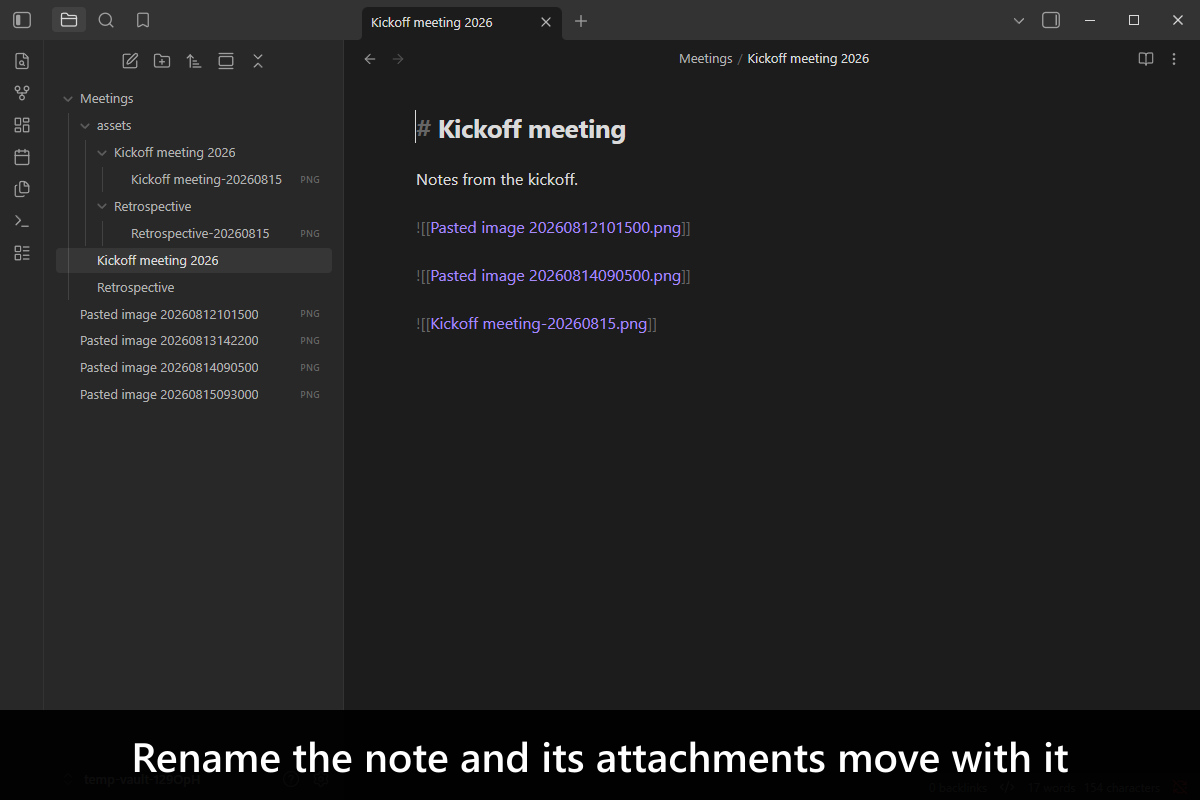 Rename the note and its attachments move with it