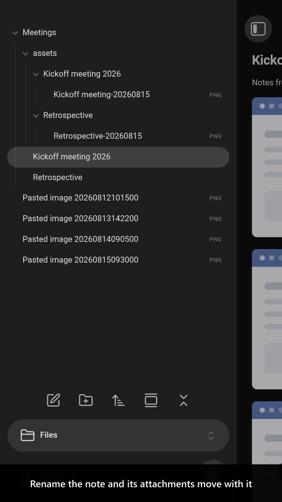 Rename the note and its attachments move with it