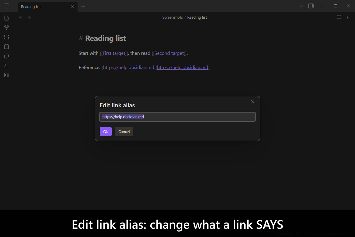 Edit link alias: change what a link SAYS