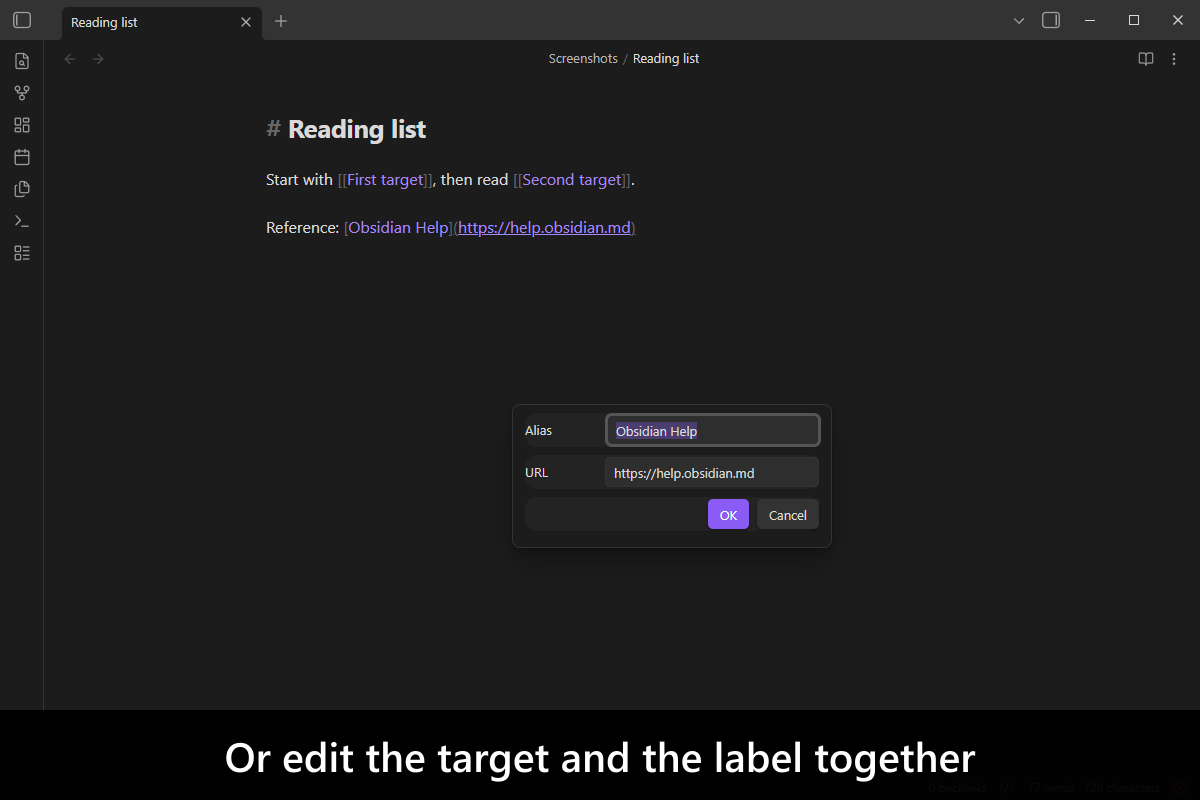 Or edit the target and the label together