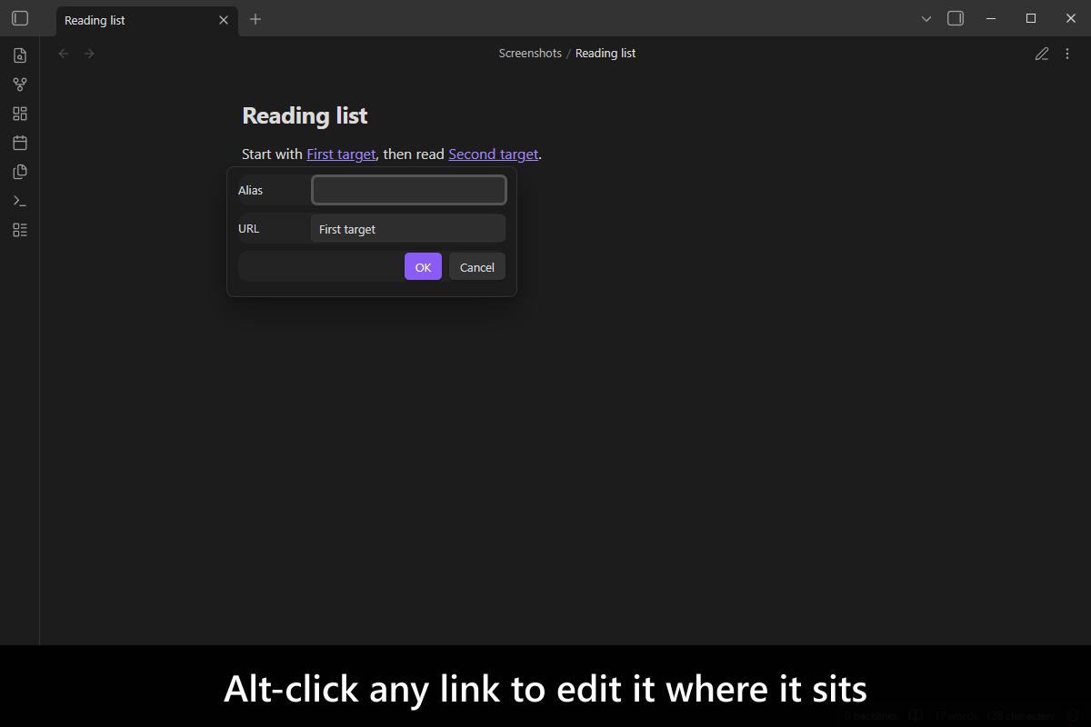 Alt-click any link to edit it where it sits