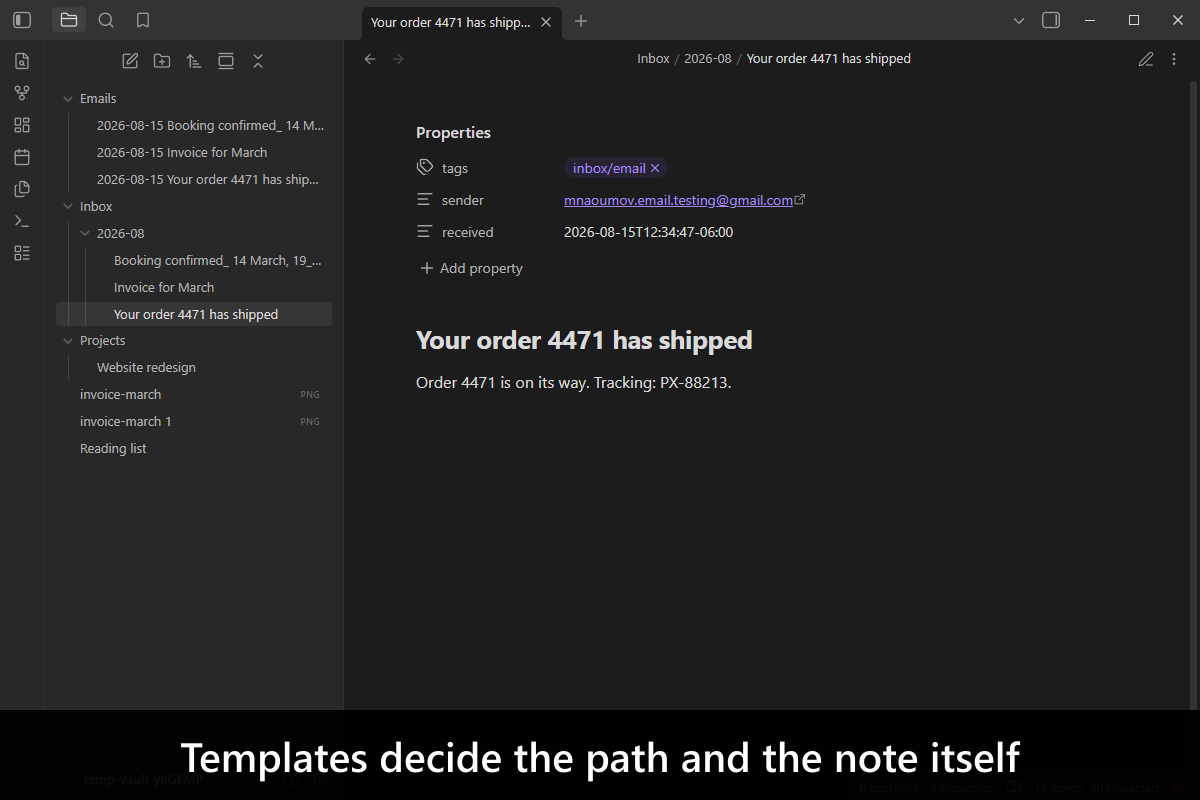 Templates decide the path and the note itself