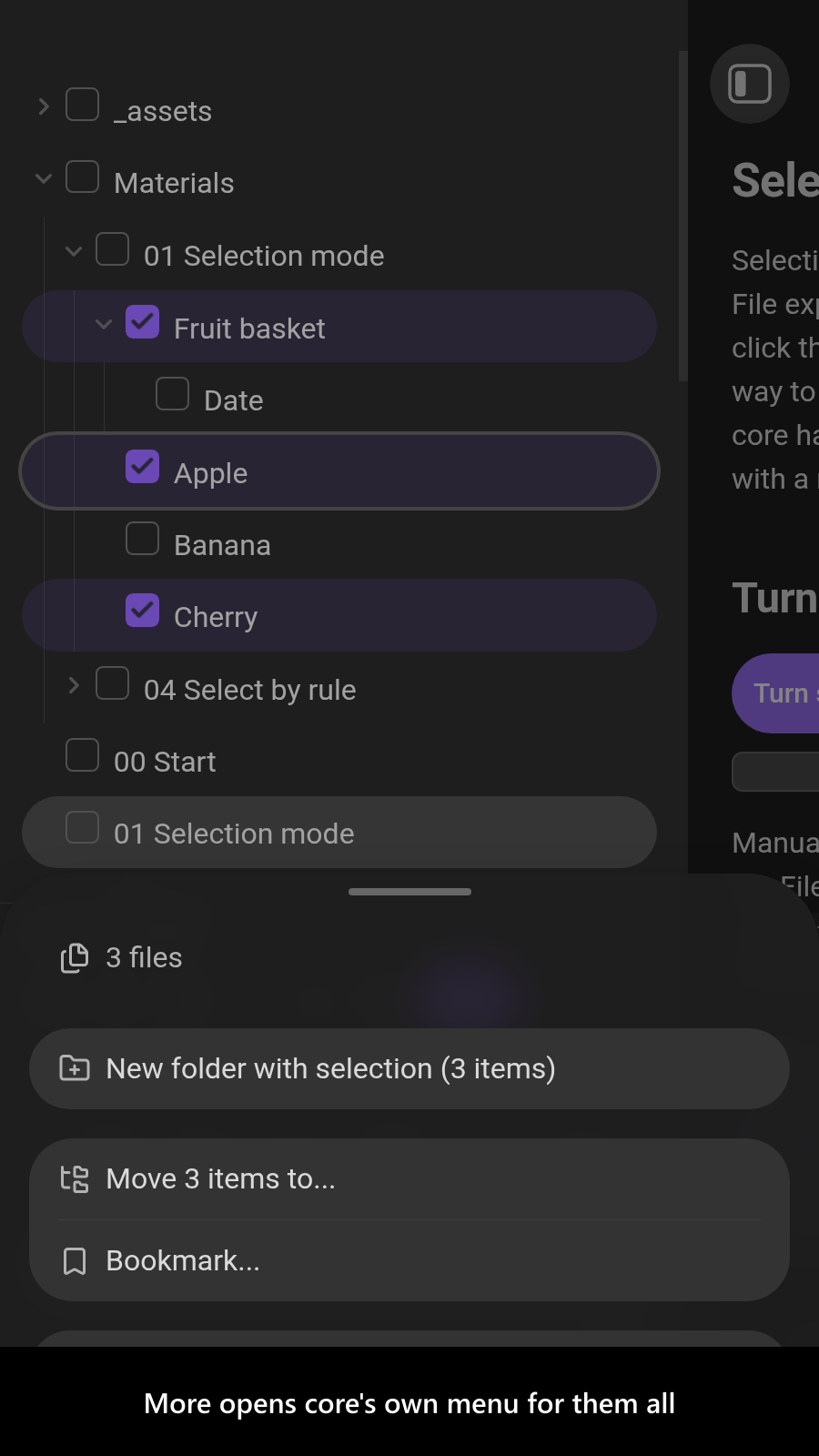 More opens core's own menu for them all