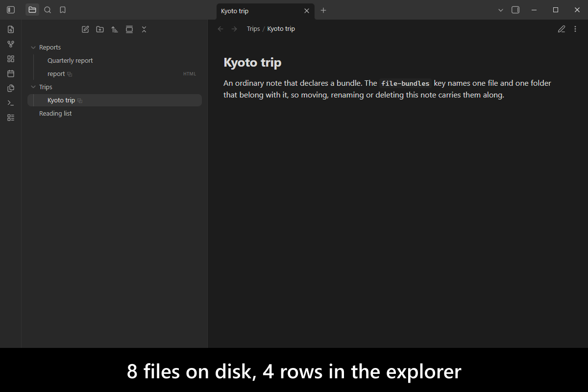 8 files on disk, 4 rows in the explorer