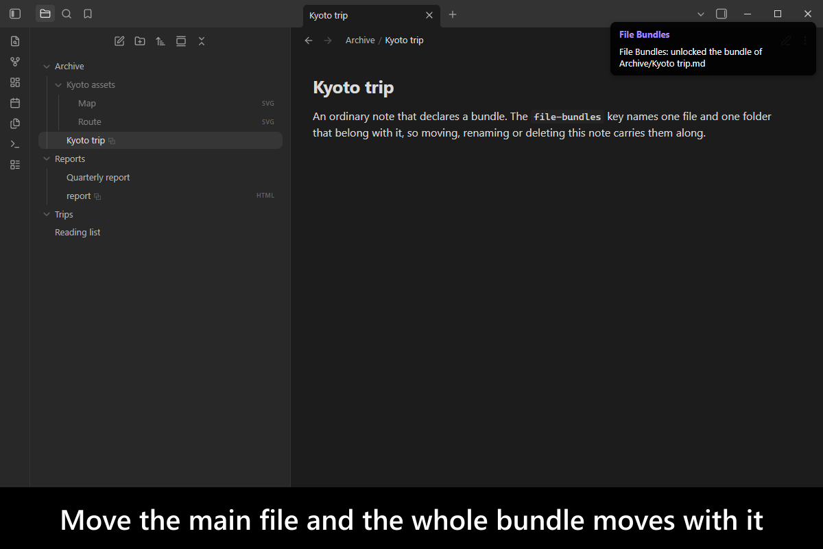 Move the main file and the whole bundle moves with it