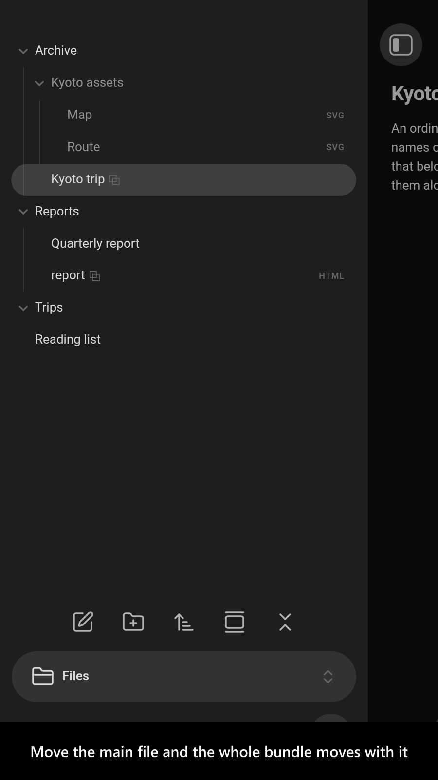 Move the main file and the whole bundle moves with it