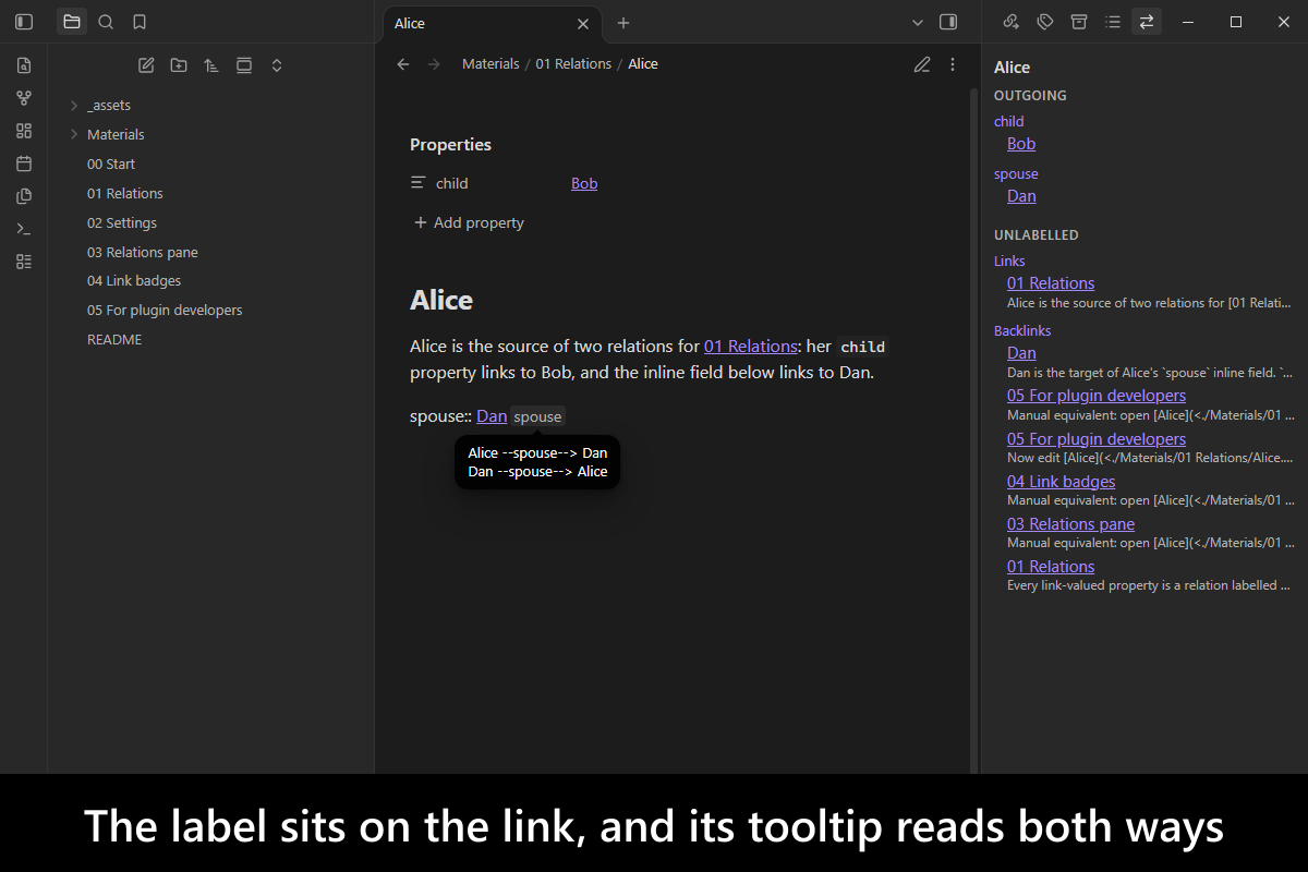 The label sits on the link, and its tooltip reads both ways