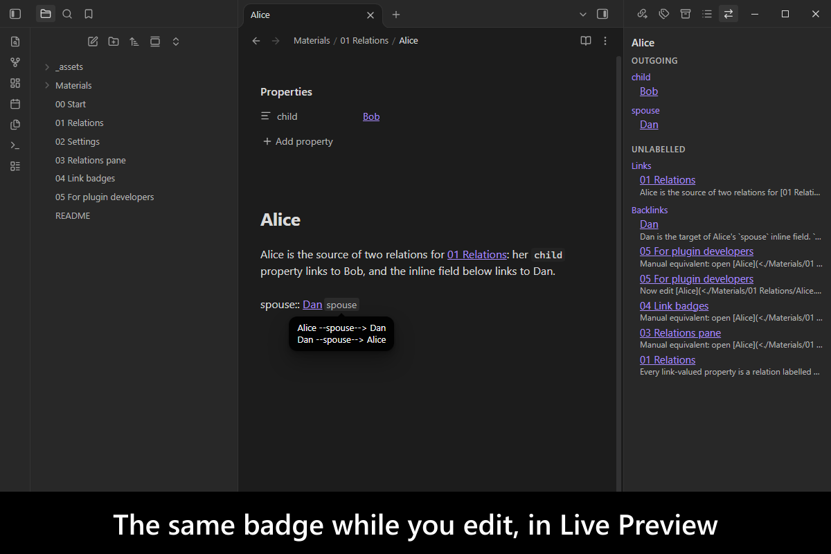 The same badge while you edit, in Live Preview