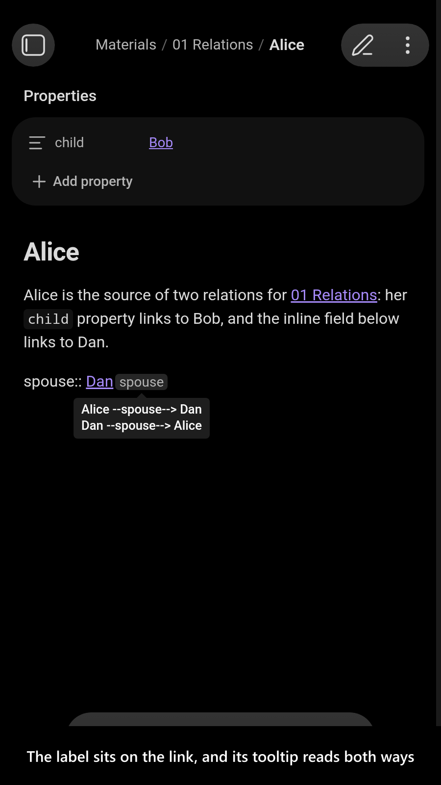 The label sits on the link, and its tooltip reads both ways