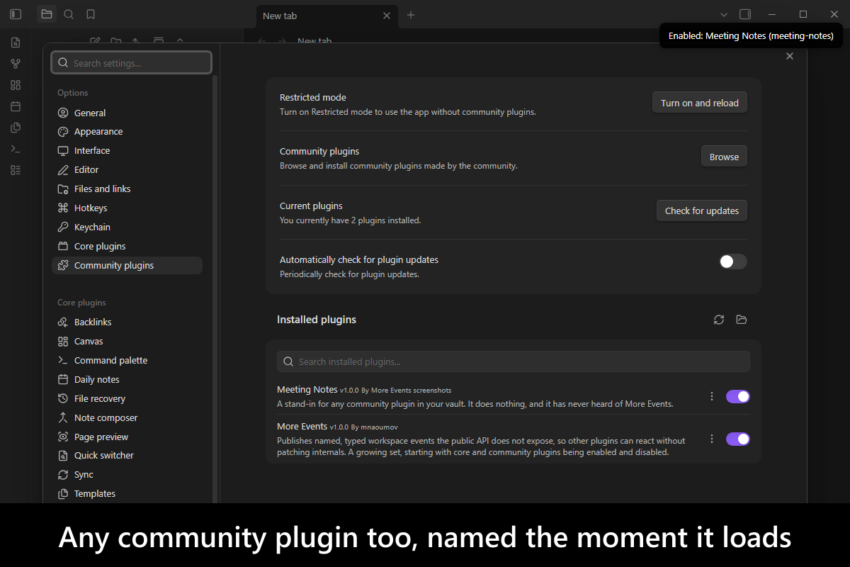 Any community plugin too, named the moment it loads