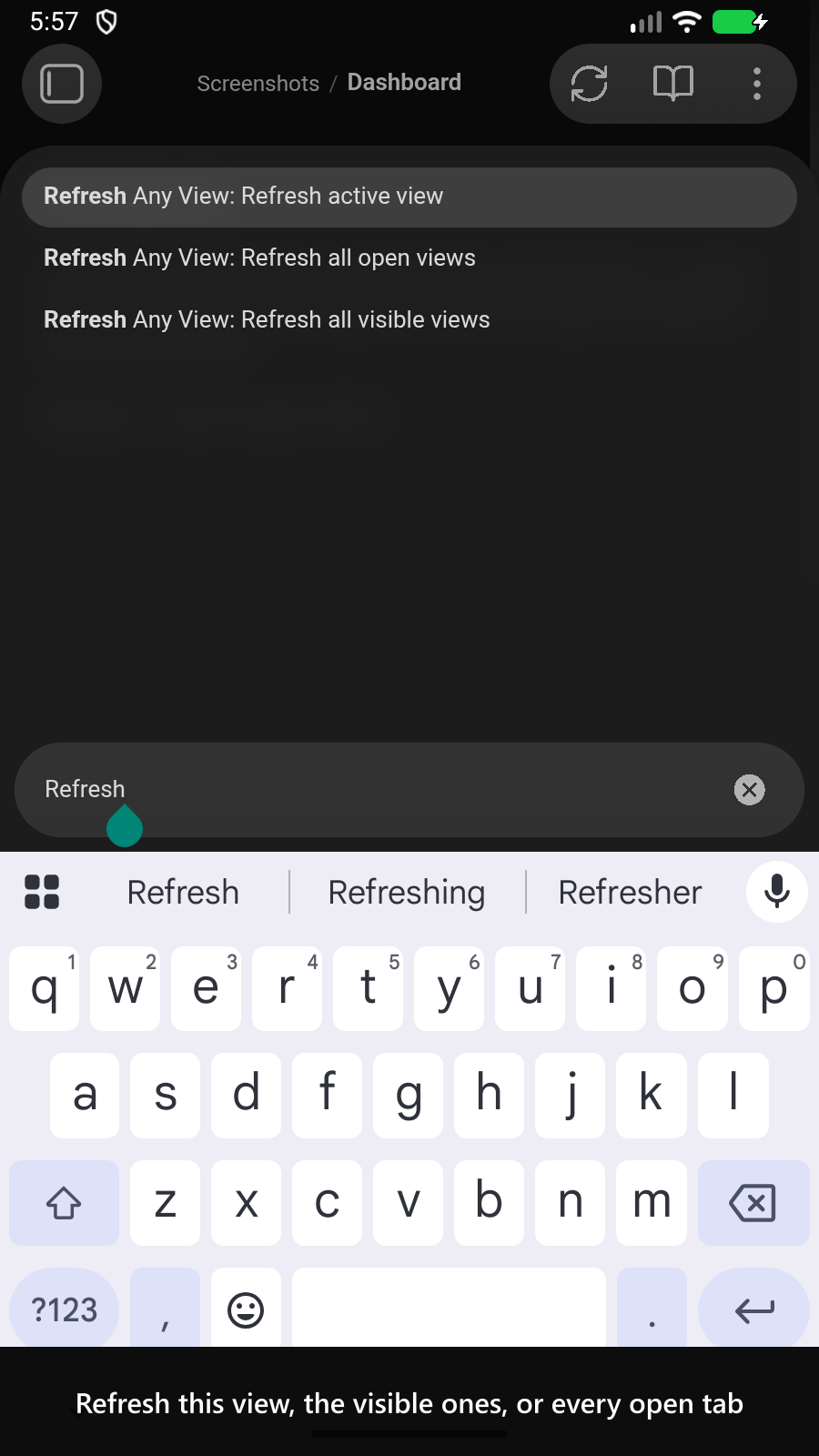 Refresh this view, the visible ones, or every open tab
