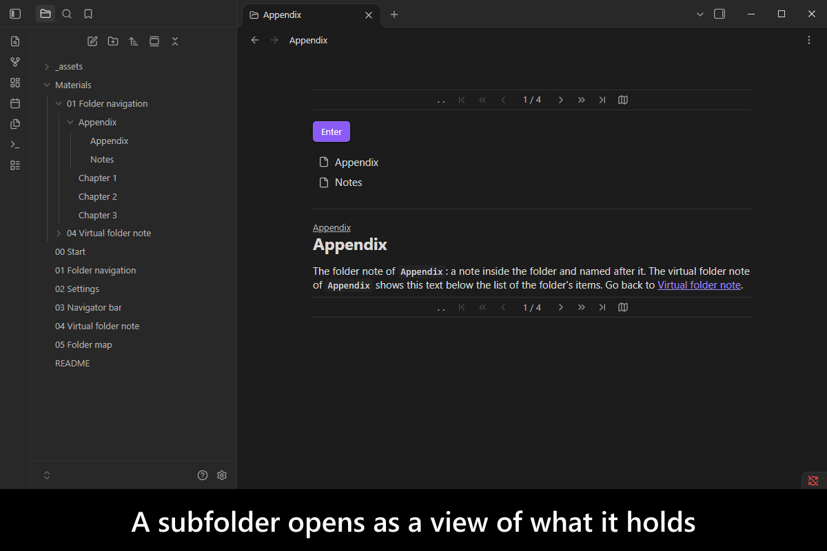 A subfolder opens as a view of what it holds