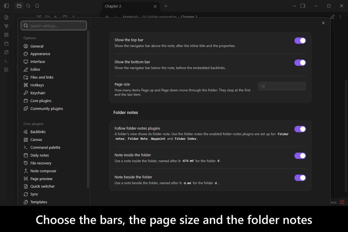 Choose the bars, the page size and the folder notes