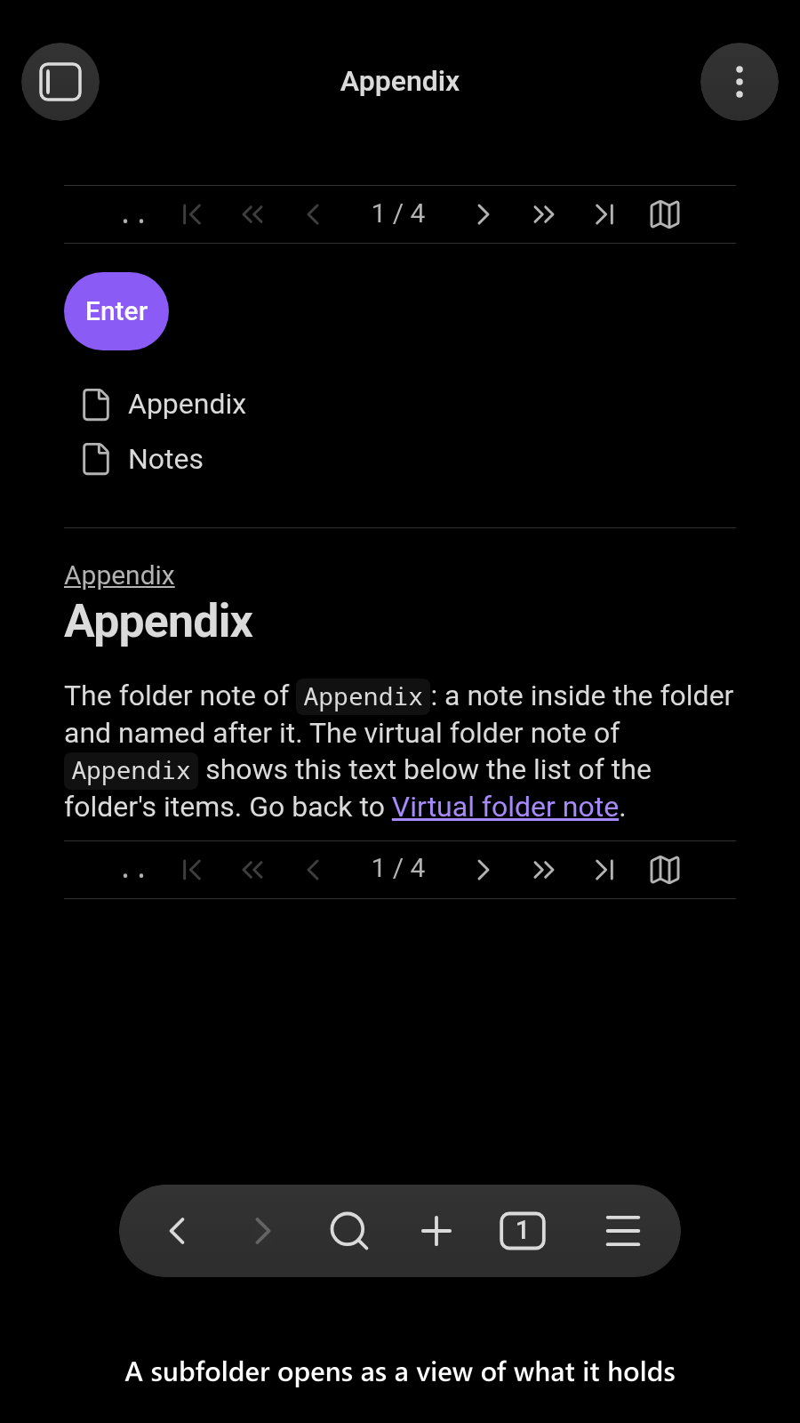 A subfolder opens as a view of what it holds