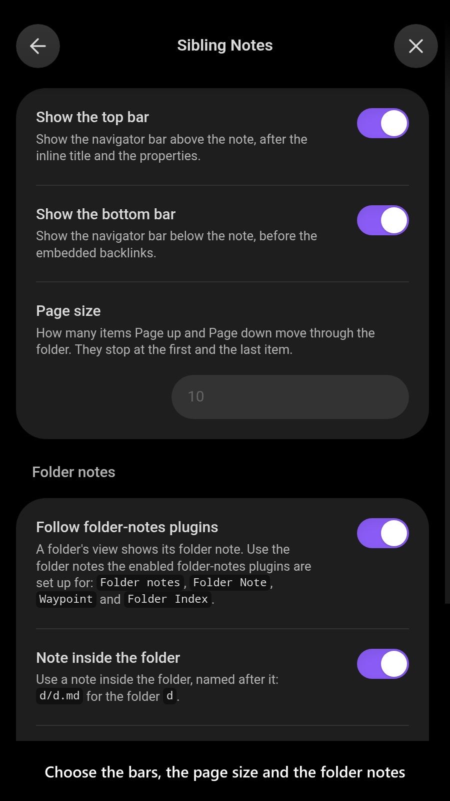 Choose the bars, the page size and the folder notes