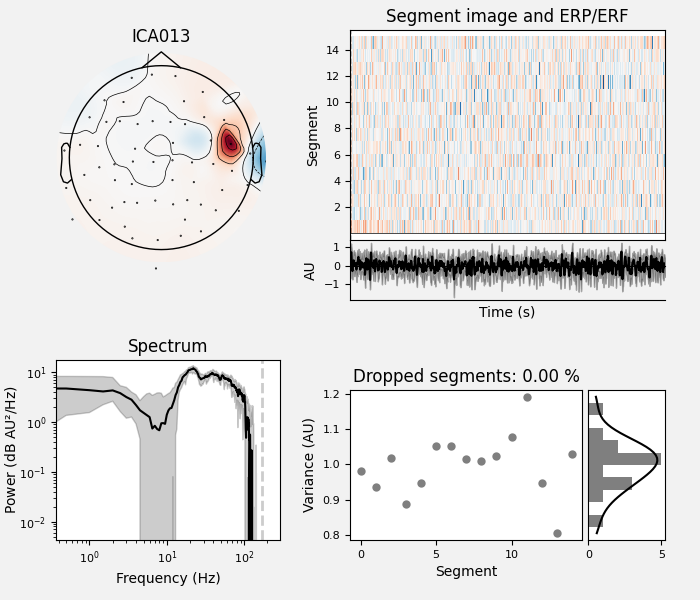 ICA013, Segment image and ERP/ERF, Spectrum, Dropped segments: 0.00 %