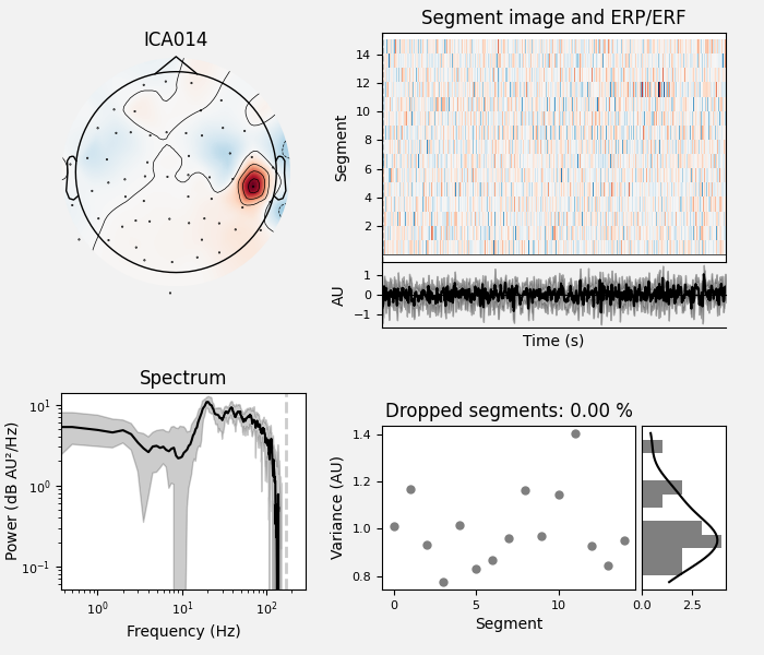 ICA014, Segment image and ERP/ERF, Spectrum, Dropped segments: 0.00 %