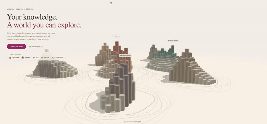 Mnemify demo: navigating the 3D knowledge map and chatting over it