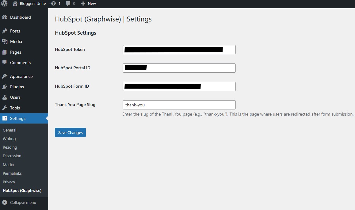 Plugin Settings Page Alt text