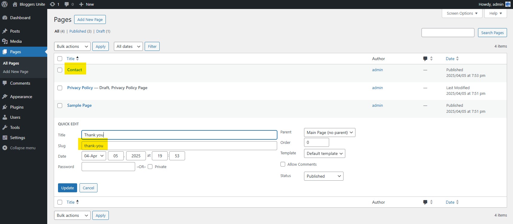 WordPress Pages Alt text