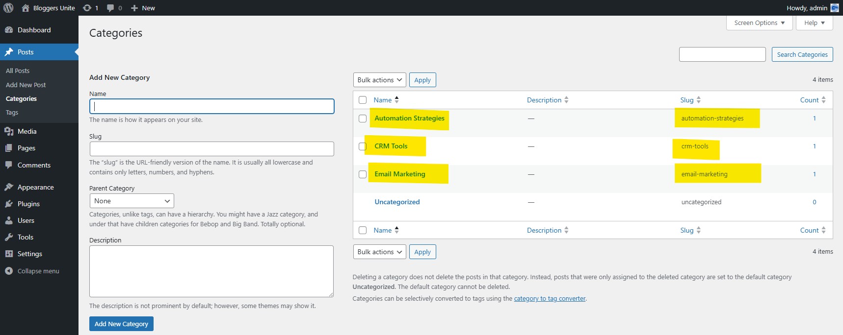 WordPress Categories Alt text