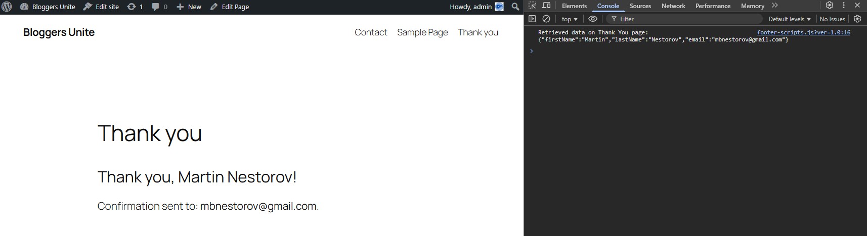 WordPress Front-end (Thank you page) Alt text