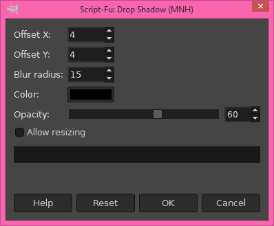 The dialog for drop-shadow-mnh.scm