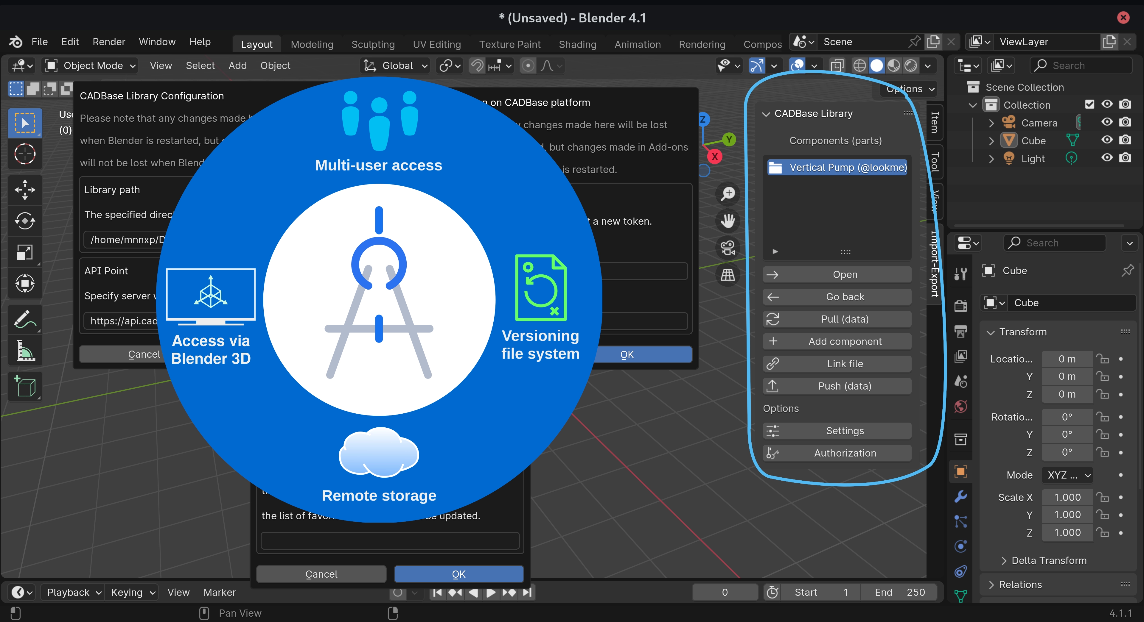 Features and interface of CADBase Library add-on