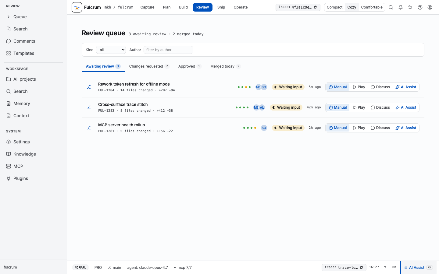Review stage tripane
