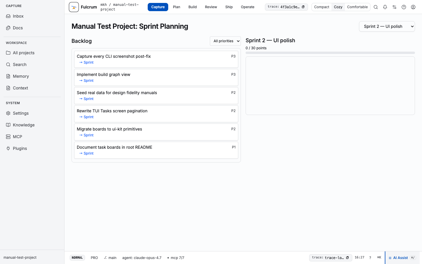 Web backlog with sprint planning