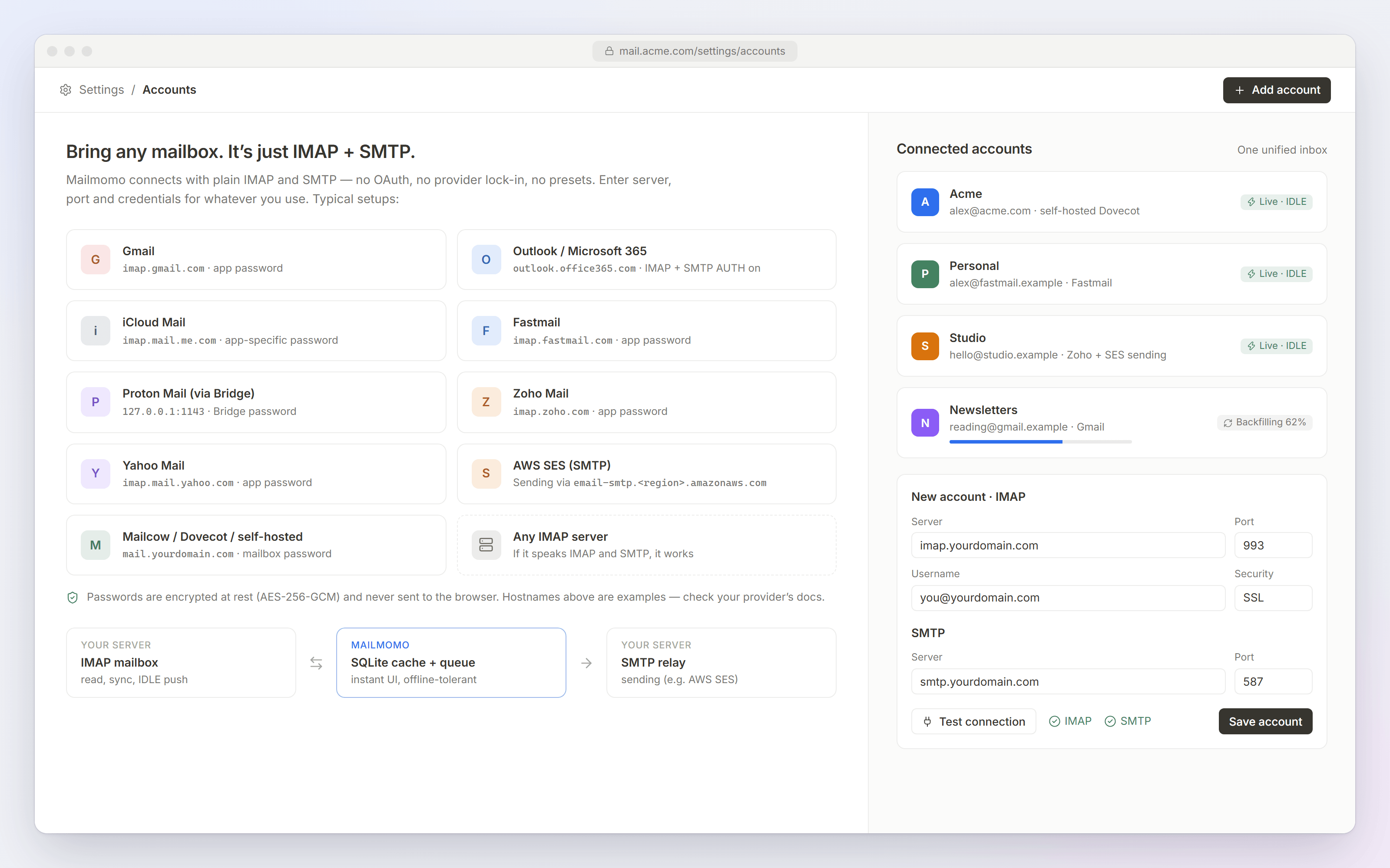 Connect any IMAP/SMTP account
