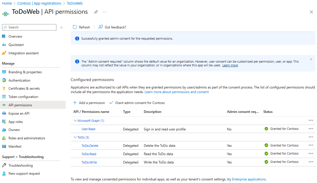 "Screenshot of API permissions of a web application"