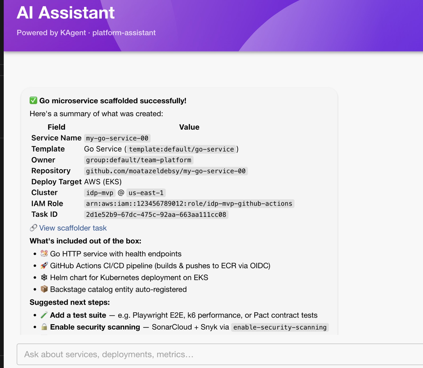 AI Assistant scaffold result