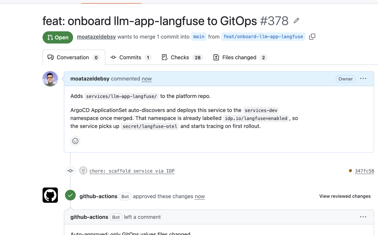 GitOps onboarding PR