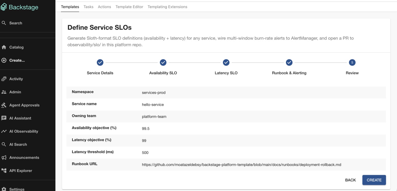 Define Service SLOs template