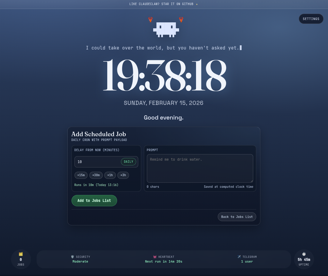 Cool UI to manage and check your ClaudeClaw