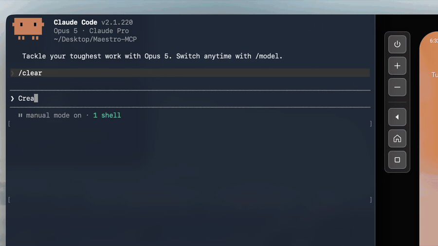 A coding agent checking its work on an Android emulator through Maestro MCP, with every command shown live in the Maestro Viewer