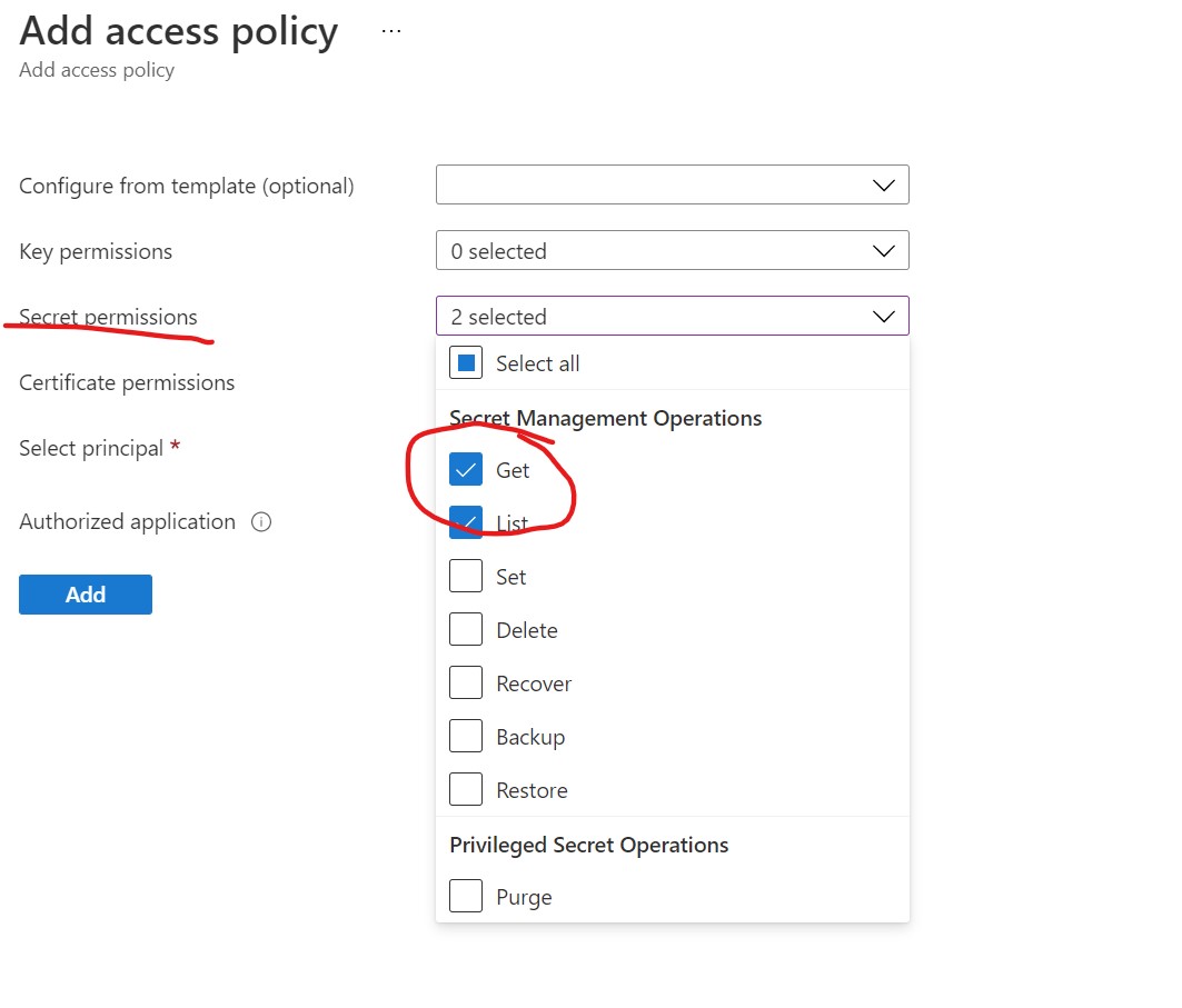 Add access policy screen