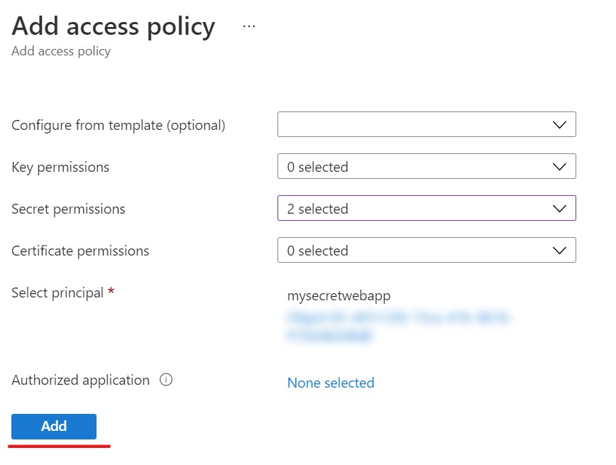 Add access policy screen continued