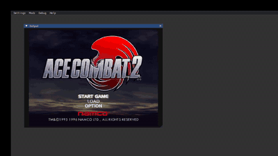 Ace Combat 2 title menu running on RecompOne