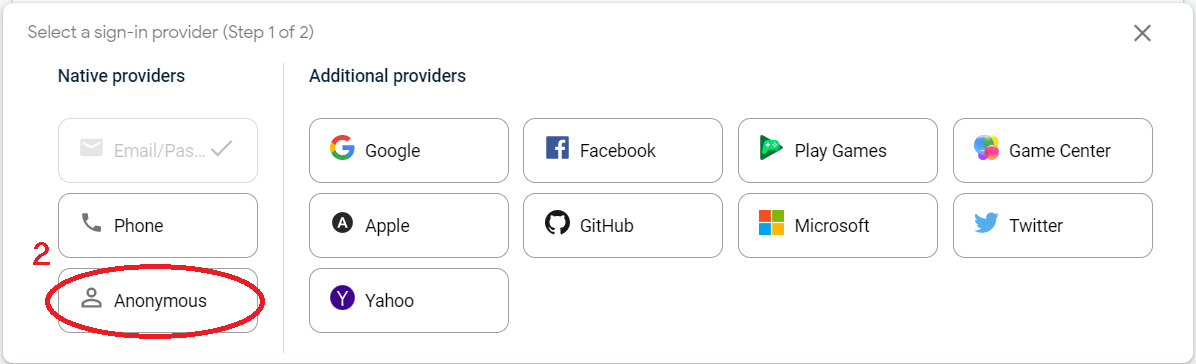 Enable Anonymous Sign-in provider